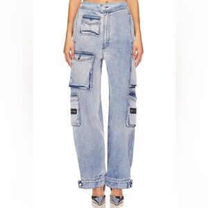 EB Denim Light Wash Wide Leg Cargo Jeans